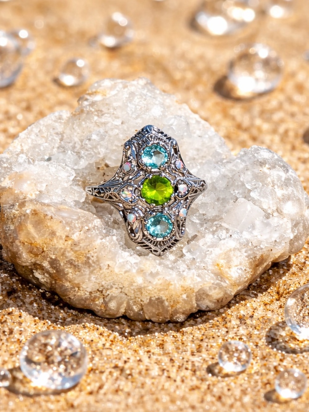 NEW! Peridot, Topaz & Opal Ring - Picture 12 of 12